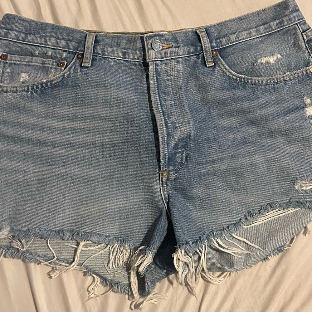 Agolde Light Blue Distressed Jean Shorts